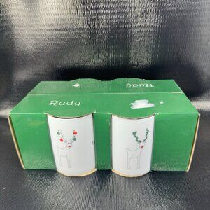 BIA Cordon Bleu Happy Holidays Rudy Reindeer Christmas Mugs Cups Set4 New In Box